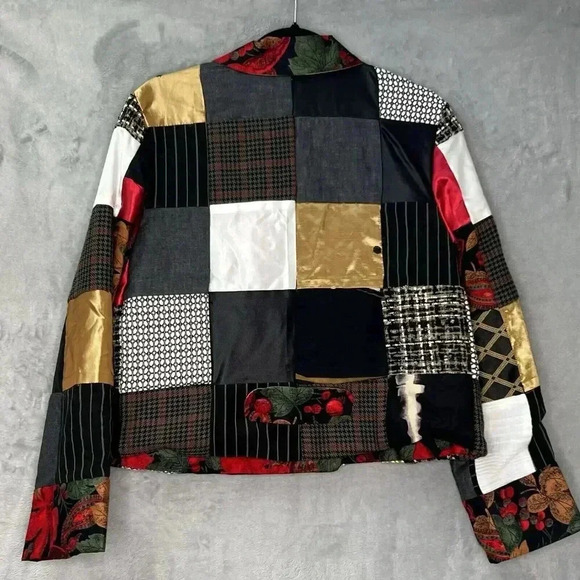 Vintage Patchwork Tapestry Reversible Artsy Boxy Cropped Blazer Jacket Sz L - Picture 8 of 16